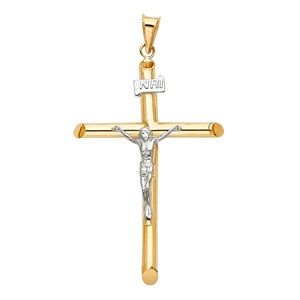 14k yellow white Gold Jesus Crucifix Cross Pendant